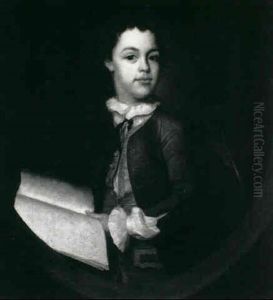 Portrait Of A Young Boy, Half-length, In A Blue Coat And    Red Waistcoat Holding A Book by Philip Mercier