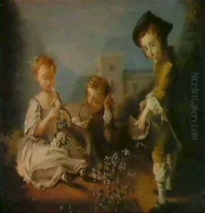 Three Children In A Garden by Philip Mercier