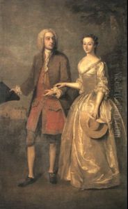 Portrait Of Sir William Lowther And His Second Wife, Catherine Ramsden by Philip Mercier