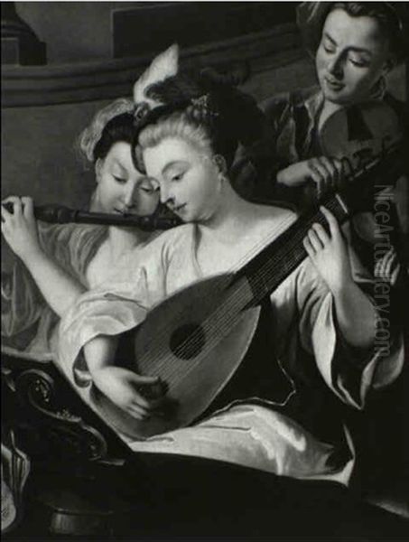 A Musical Concert With Figures Playing The Lute, The Flute  And The Viol by Philip Mercier