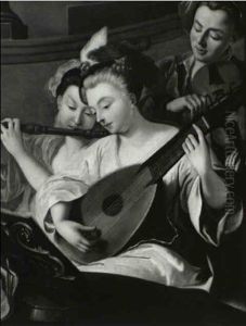 A Musical Concert With Figures Playing The Lute, The Flute And The Viol by Philip Mercier