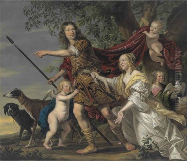 Portrait Of A Lady And A Gentleman As Venus And Adonis, Full-length - view 1