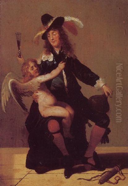 A Gentleman Drinking With Cupid - view 1