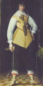 Portrait Of A Gentleman In A Fawn Waistcoat And A Lace Collar, Holding A Pair Of Gloves, In An Interior
