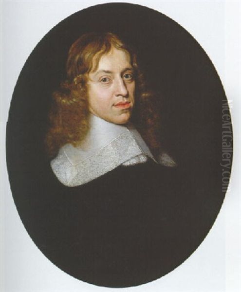 Portrait Of A Gentleman, Wearing Black Costume With Lace Collar - view 1