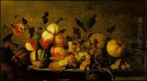 A Still Life Of Peaches, Grapes, Melons And Quinces On A Stone Ledge