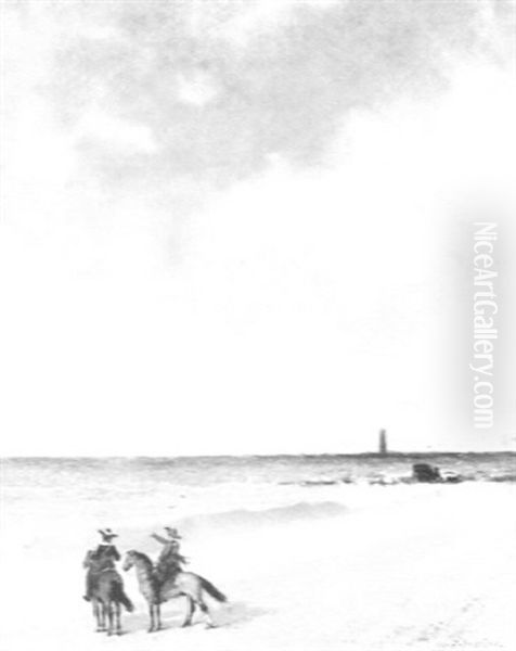 Mexicans On Horseback On A Beach - view 1