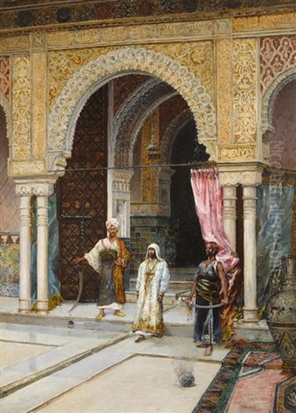 Moors In A Courtyard; Odalisque In A Moorish Courtyard (a Pair) - view 1