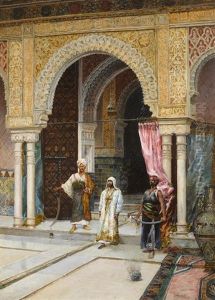 Moors In A Courtyard; Odalisque In A Moorish Courtyard (a Pair) by Rafael Blanco Merino