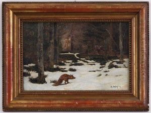 Renard Dans Une Foret Enneigee by Edouard Paul Merite