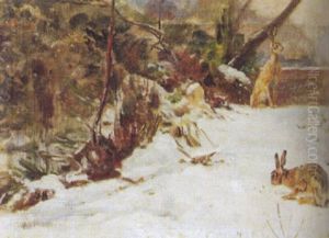 Zwei Hasen Im Vorgarten by Edouard Paul Merite