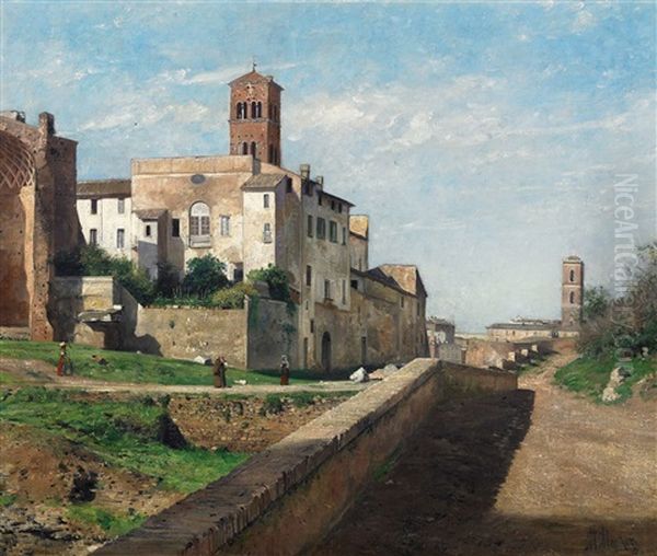 Am Palatin In Rom. Blick Auf Die Klosterkirche Santa Francesca Romana, Dahinter Das Tabularium Mit Turm - view 1