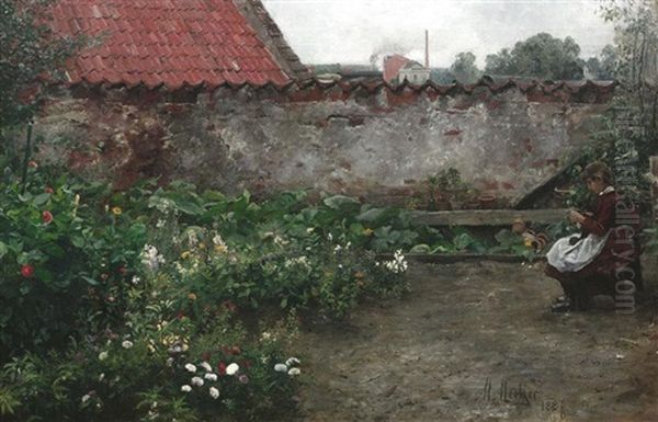 Junges Madchen Beim Stricken Im Garten Eines Lubecker Hinterhofes - view 1