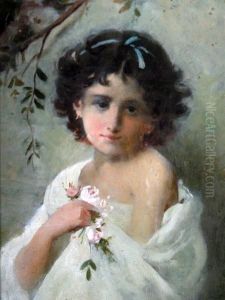 A Young Girl With Posy Of Flowers by Jean Baptiste Bertrand