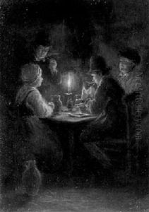 Figures At A Table By Candlelight by Gerrit Arnoldus van Merkesteijn
