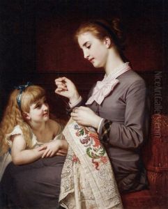 The Embroidery Lesson by Hugues Merle