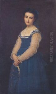 Portrait De Jeune Fille En Robe Bleue by Hugues Merle