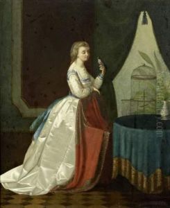 Jeune Femme Et Oiseau by Jean Baptiste Bertrand