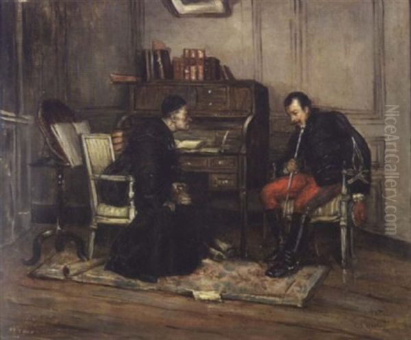 Officier Conversant Avec Un Abbe Dans Un Salon - view 1