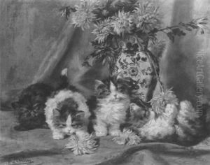 Jeunes Chats Et Vase De Chrysanthemes