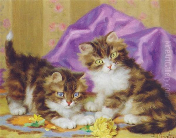 Kittens And A Chrysanthemum - view 1
