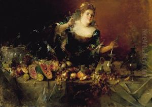 Reiche Obsttafel Mit Junger Frau Reiche Obsttafel Mit Junger Frau