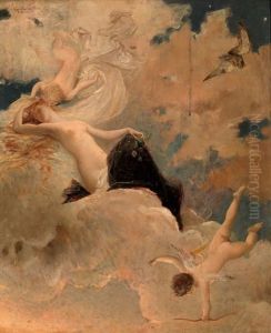 A Beauty Surrounded By Clouds Accompanied By Putti by Luc-Olivier Merson