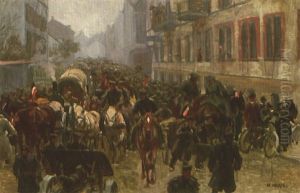 Soldaten Ziehen In Eine Stadt Ein by Oscar Merte