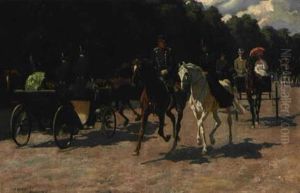 Ausritt Eines Offiziers Mit Damenbegleitung Im Englischen Garten by Oscar Merte