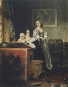 Femmes Et Enfant Dans Un Interieur by Johann Cornelius Mertz