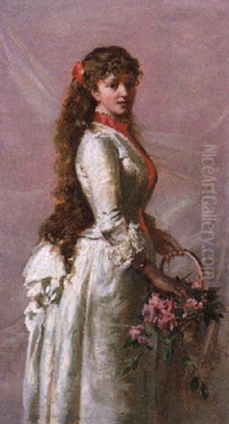 A Young Beauty With A Basket Of Roses - view 1