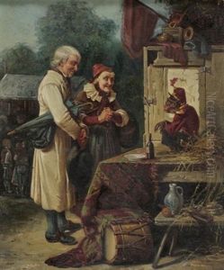 Ein Als Soldat Verkleideter Affe Unterhalt Die Besucher Eines Jahrmarktes