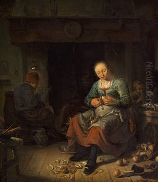 Interior With A Woman Peeling Apples - view 1