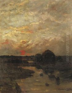 Zonsondergang, A Rural Landscape At Sunset by Sientje Mesdag Van Houten