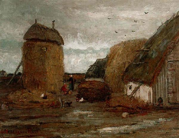 A Farmyard With Peasant Women Feeding Chickens - view 1
