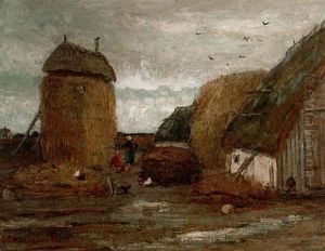 A Farmyard With Peasant Women Feeding Chickens by Sientje Mesdag Van Houten