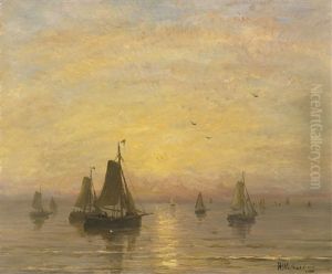 Boats On The North Sea by Hendrik Willem Mesdag