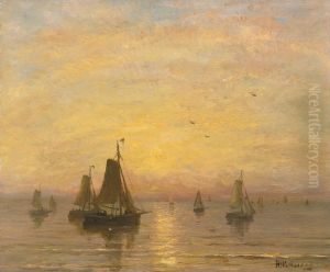 Boats On The North Sea by Hendrik Willem Mesdag