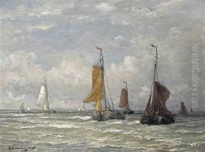 Zeilende Bomschuiten; The Return Of The Fleet, Scheveningen by Hendrik Willem Mesdag