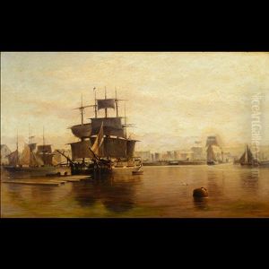 Untitled - Ships In Harbour At Sunset by Hendrik Willem Mesdag