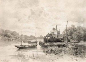 Barques Sur La Riviere by Paulin Bertrand