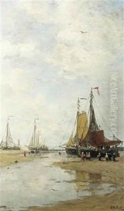 Bomschuiten On The Beach Of Scheveningen by Hendrik Willem Mesdag