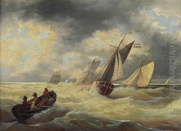 Rettungsboot Und Segelschiffe Bei Starkem Seegang - view 1