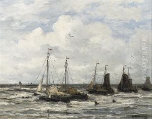 "bomschuiten" In The Surf by Hendrik Willem Mesdag