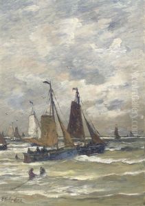 "bomschuiten" In The Surf by Hendrik Willem Mesdag