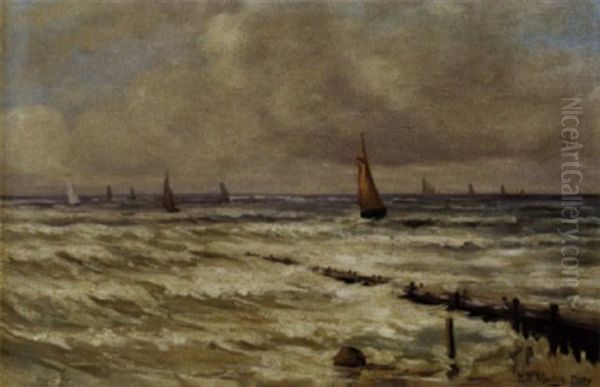 Marine Med Sejlskibe Ud For Kysten - view 1