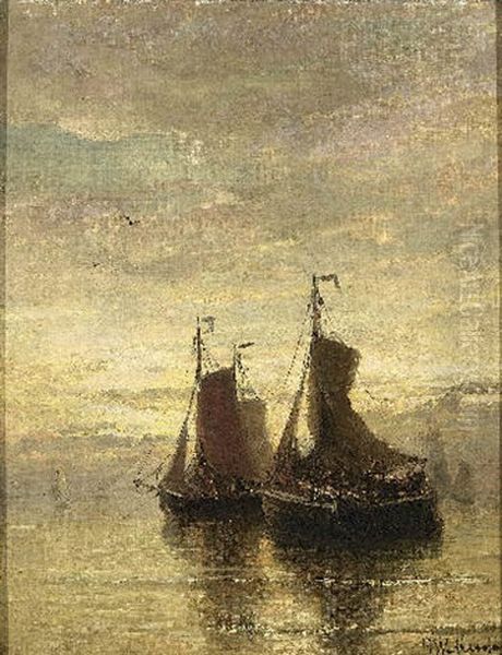 Anchored Fishing Boats At Dusk - view 1