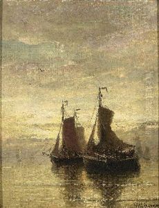 Anchored Fishing Boats At Dusk by Hendrik Willem Mesdag
