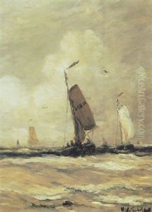 Fishing Boats On A Choppy Sea by Hendrik Willem Mesdag