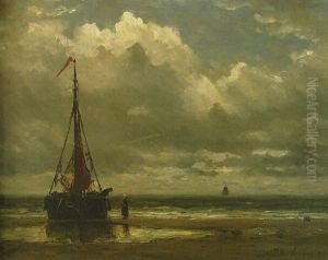 A Moored Bomschuit On The Beach by Hendrik Willem Mesdag
